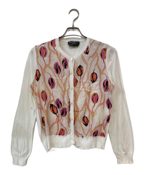 Salvatore Ferragamo（サルヴァトーレ フェラガモ）Salvatore Ferragamo (サルヴァトーレ フェラガモ) 花柄カーディガン ホワイト サイズ:Ｌの古着・服飾アイテム