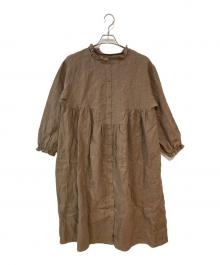Samansa Mos2（サマンサモスモス）の古着「リネンスタンドフリルワンピース」｜ベージュ