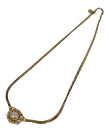 Christian Dior（クリスチャン ディオール）の古着「フェイクパール ラインストーン ネックレス」｜ゴールド