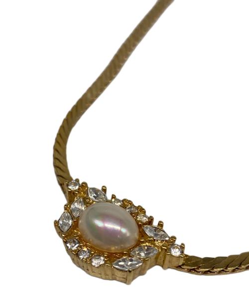 Christian Dior（クリスチャン ディオール）Christian Dior (クリスチャン ディオール) フェイクパール ラインストーン ネックレス ゴールドの古着・服飾アイテム