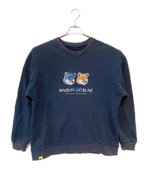 maison kitsune（メゾンキツネ）maison kitsune (メゾンキツネ) エンブロイダリークルーネックスウェット ネイビー サイズ:A3の古着・服飾アイテム