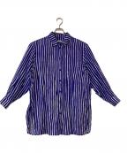 marimekkoマリメッコ）の古着「Akviferi Piccolo /アクヴィフェリ・ピッコロリネンシャツ」｜ブルー×ホワイト