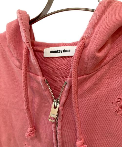 MONKEY TIME（モンキータイム）MONKEY TIME (モンキータイム) フレンチテリー ディストレスト フルジップ フーディー ピンク サイズ:XLの古着・服飾アイテム