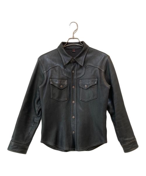 THE FLAT HEAD（ザ・フラットヘッド）THE FLAT HEAD (ザ・フラットヘッド) ディアスキン レザーシャツ ブラック サイズ:38の古着・服飾アイテム