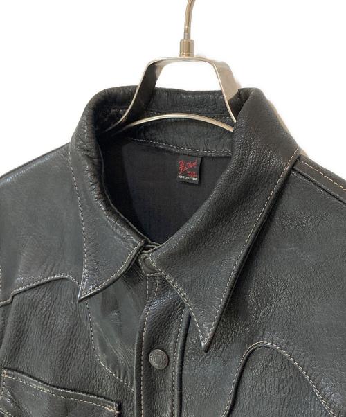 THE FLAT HEAD（ザ・フラットヘッド）THE FLAT HEAD (ザ・フラットヘッド) ディアスキン レザーシャツ ブラック サイズ:38の古着・服飾アイテム