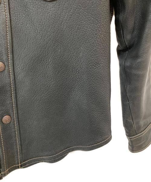 THE FLAT HEAD（ザ・フラットヘッド）THE FLAT HEAD (ザ・フラットヘッド) ディアスキン レザーシャツ ブラック サイズ:38の古着・服飾アイテム