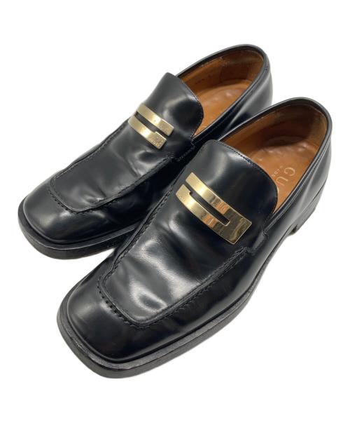 GUCCI（グッチ）GUCCI (グッチ) Gプレート スクエアトゥローファー ブラック サイズ:40　1/2　Eの古着・服飾アイテム