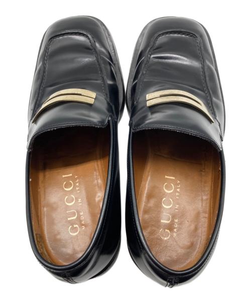 GUCCI（グッチ）GUCCI (グッチ) Gプレート スクエアトゥローファー ブラック サイズ:40　1/2　Eの古着・服飾アイテム