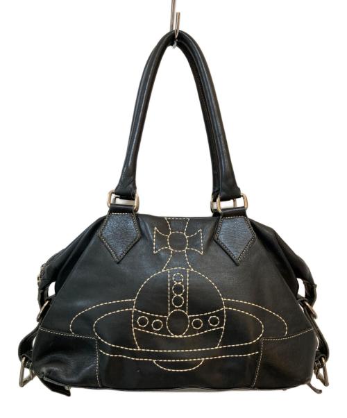 Vivienne Westwood（ヴィヴィアンウエストウッド）Vivienne Westwood (ヴィヴィアンウエストウッド) ビッグオーブステッチ レザー 2WAYショルダーバッグ ブラックの古着・服飾アイテム