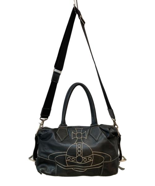 Vivienne Westwood（ヴィヴィアンウエストウッド）Vivienne Westwood (ヴィヴィアンウエストウッド) ビッグオーブステッチ レザー 2WAYショルダーバッグ ブラックの古着・服飾アイテム