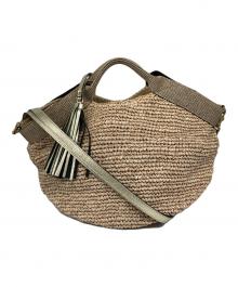 VIOLAd'ORO（ヴィオラドーロ）の古着「ラフィアテープハンドルトートバッグ」｜アイボリー