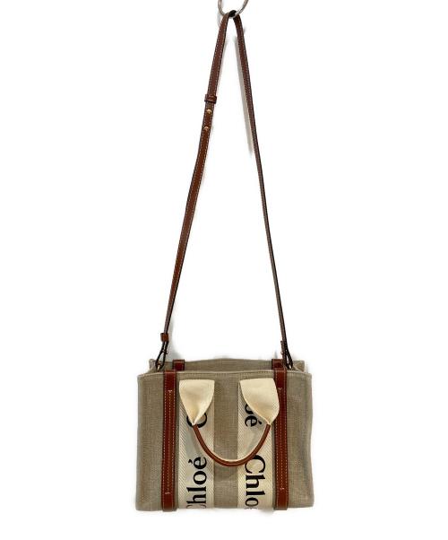 Chloe（クロエ）Chloe (クロエ) リネン製Woodyスモールトートバッグ ベージュの古着・服飾アイテム