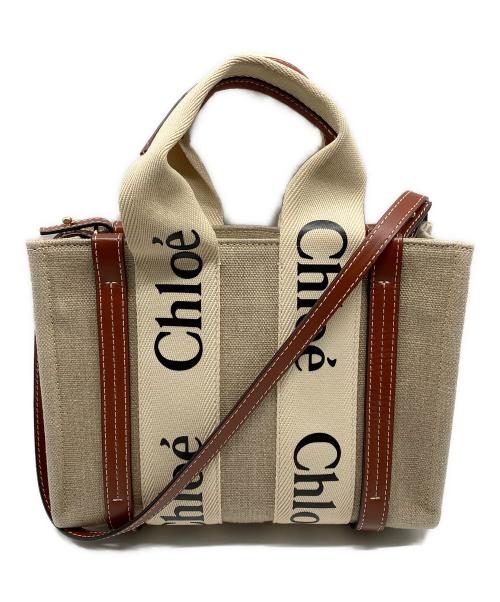 Chloe（クロエ）Chloe (クロエ) リネン製Woodyスモールトートバッグ ベージュの古着・服飾アイテム