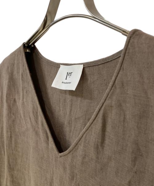 1er Arrondissement（プルミエ アロンディスモン）1er Arrondissement (プルミエ アロンディスモン) プルミエアロンディスモン ボリュームスリーブ リネン ドレスワンピース ベージュ サイズ:36の古着・服飾アイテム