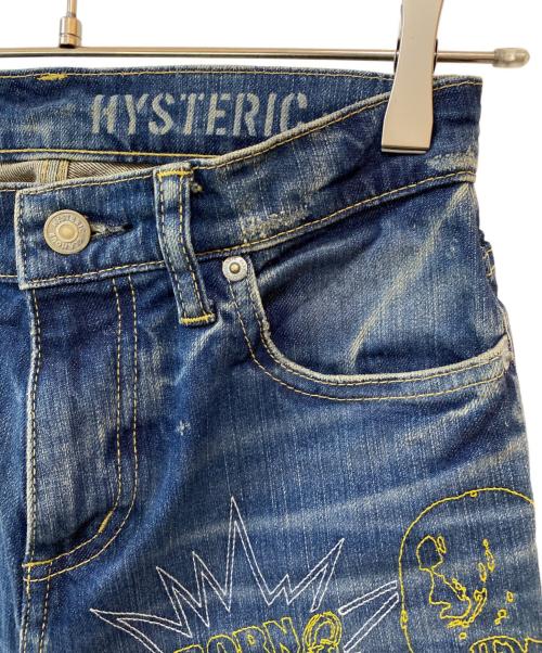 Hysteric Glamour（ヒステリックグラマー）Hysteric Glamour (ヒステリックグラマー) HYSTERIC FEVER刺繍 スリムデニムパンツ インディゴ サイズ:25の古着・服飾アイテム