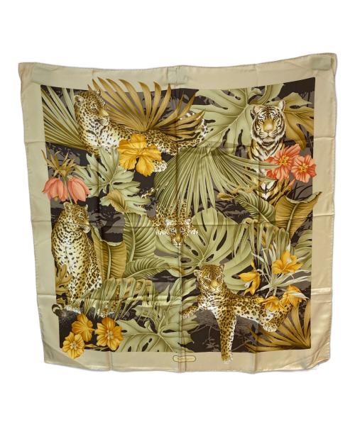 Salvatore Ferragamo（サルヴァトーレ フェラガモ）Salvatore Ferragamo (サルヴァトーレ フェラガモ) ヒョウ柄 シルクスカーフ ベージュの古着・服飾アイテム