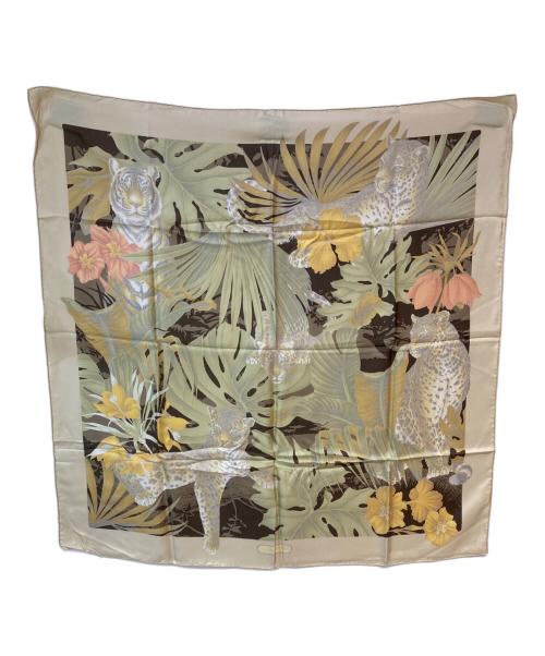 Salvatore Ferragamo（サルヴァトーレ フェラガモ）Salvatore Ferragamo (サルヴァトーレ フェラガモ) ヒョウ柄 シルクスカーフ ベージュの古着・服飾アイテム