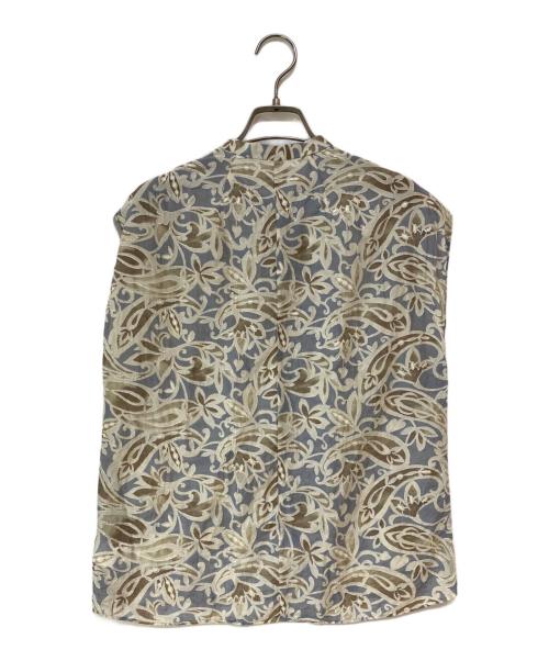 TOMORROW LAND collection（トゥモローランドコレクション）TOMORROW LAND collection (トゥモローランドコレクション) プリントオンエンブロイダリー ネックタックブラウス ベージュ サイズ:36の古着・服飾アイテム