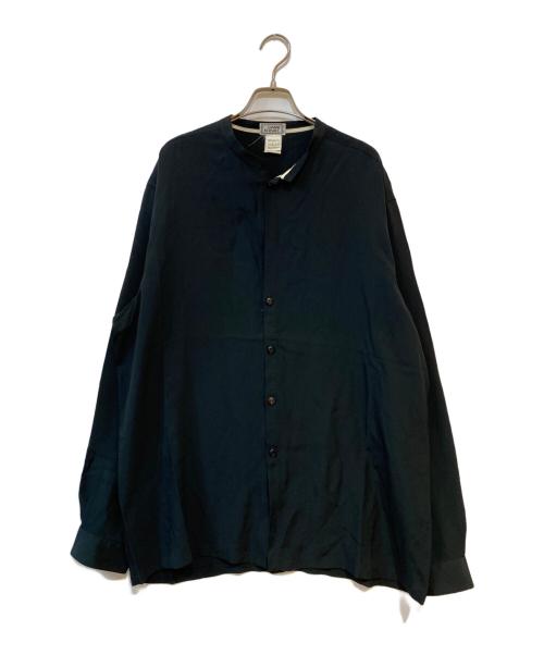 GIANNI VERSACE（ジャンニ・ヴェルサーチ）GIANNI VERSACE (ジャンニ・ヴェルサーチ) シルク混ノーカラーシャツ ブラック サイズ:52の古着・服飾アイテム