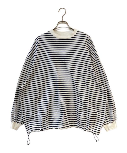 is-ness（イズネス）is-ness (イズネス) BALLOON STRIPES LONG SLEEVE T SHIRT ホワイト サイズ:Mの古着・服飾アイテム