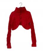 Y'sワイズ）の古着「check knit cropped cardigan」｜レッド