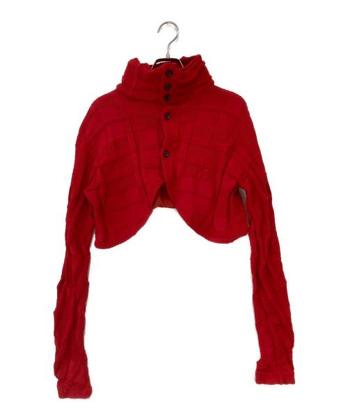 Y's（ワイズ）Y's (ワイズ) check knit cropped cardigan レッド サイズ:2の古着・服飾アイテム