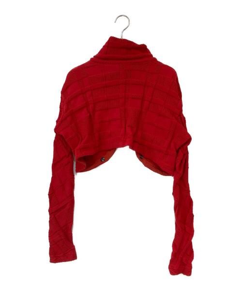Y's（ワイズ）Y's (ワイズ) check knit cropped cardigan レッド サイズ:2の古着・服飾アイテム