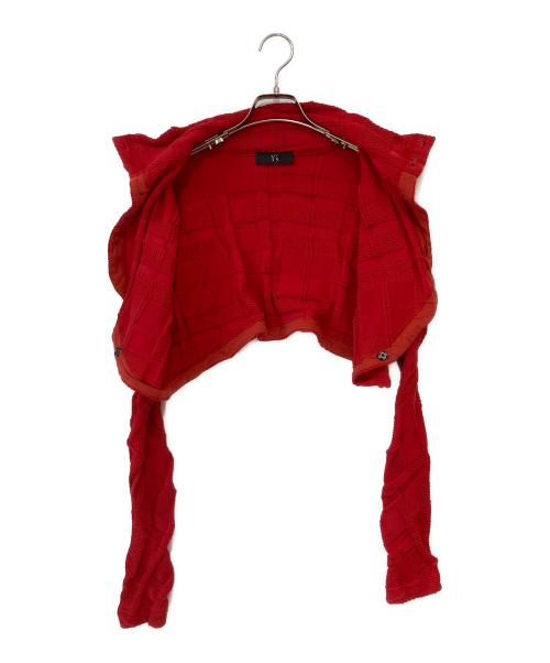 Y's（ワイズ）Y's (ワイズ) check knit cropped cardigan レッド サイズ:2の古着・服飾アイテム