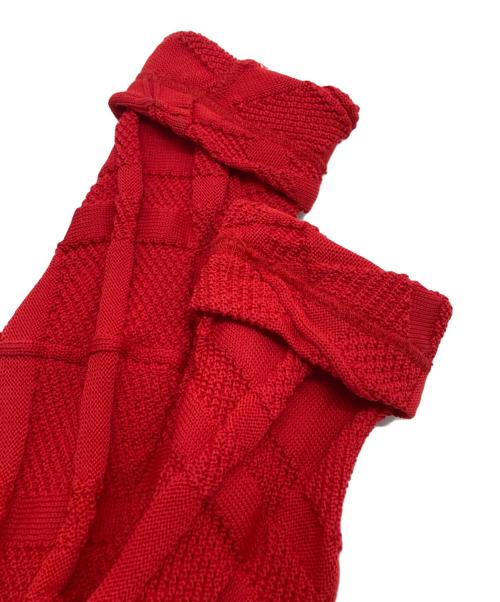 Y's（ワイズ）Y's (ワイズ) check knit cropped cardigan レッド サイズ:2の古着・服飾アイテム