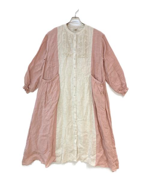 TSUHARU by samansa Mos2（ツハル バイ サマンサモスモス）TSUHARU by samansa Mos2 (ツハル バイ サマンサモスモス) 配色リネンワンピース ベージュ サイズ:Fの古着・服飾アイテム