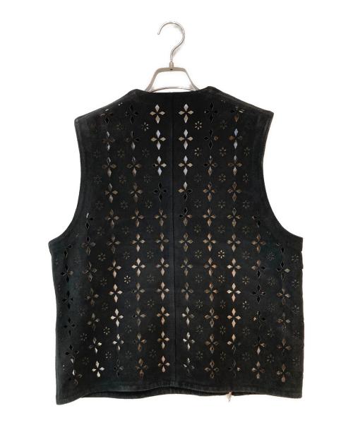 masu（エムエーエスユー）masu (エムエーエスユー) 23SS DIAMOND-CUT LEATHER VEST ブラック サイズ:46の古着・服飾アイテム