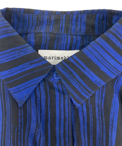 marimekko（マリメッコ）marimekko (マリメッコ) Siluetti / cupro blouse ブルー×ブラック サイズ:36の古着・服飾アイテム