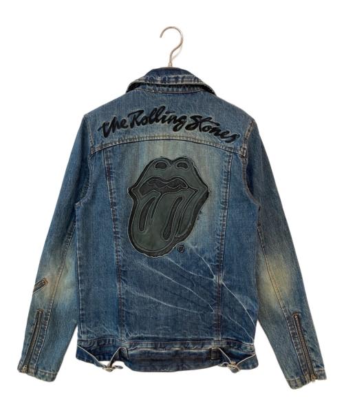 JACKROSE VINTAGE（ジャックローズヴィンテージ）JACKROSE VINTAGE (ジャックローズヴィンテージ) THE ROLLING STONES (ザ ローリングストーンズ) デニムライダースジャケット インディゴ サイズ:3の古着・服飾アイテム