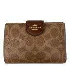 COACHコーチ）の古着「ミディアム コーナー ジップ ウォレット・シグネチャー キャンバス」｜タン/ブラウン