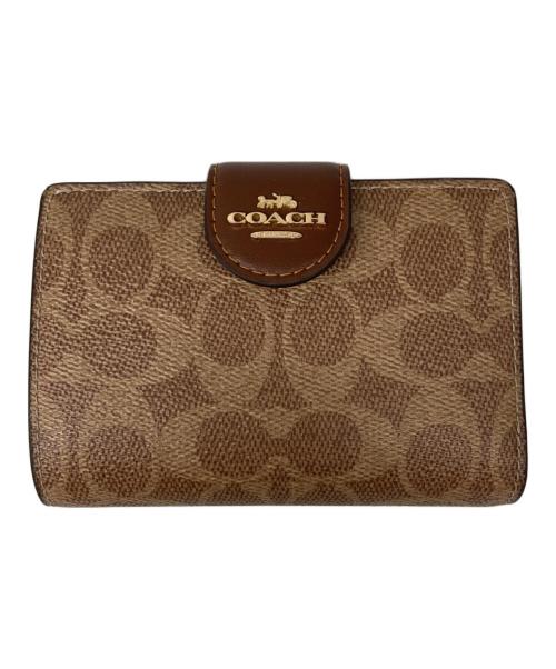 COACH（コーチ）COACH (コーチ) ミディアム コーナー ジップ ウォレット・シグネチャー キャンバス タン/ブラウンの古着・服飾アイテム