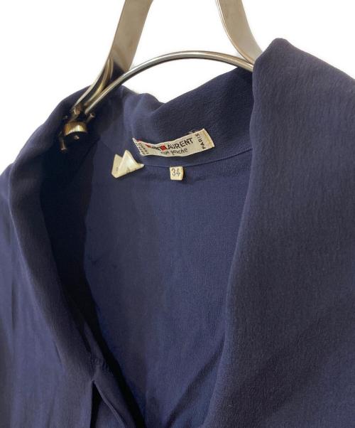 Saint Laurent rive gauche（サンローランリヴゴーシュ）Saint Laurent rive gauche (サンローランリヴゴーシュ) ボウタイ シルクシャツ ネイビー サイズ:34の古着・服飾アイテム