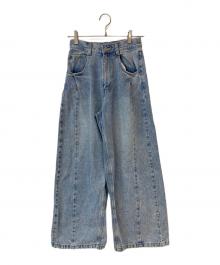 FRAY ID（フレイ アイディー）の古着「タックデザインワイドデニムパンツ」｜ブルー