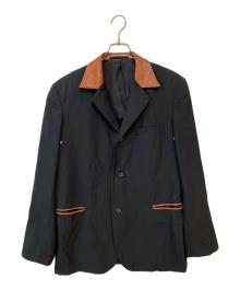 Y's for men（ワイズフォーメン）の古着「襟レザー3Bテーラードジャケット」｜ブラック