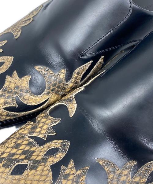 DRIES VAN NOTEN（ドリスヴァンノッテン）DRIES VAN NOTEN (ドリスヴァンノッテン) 23SS COWBOY MULES カウボーイ ミュール レザー パイソン ウエスタン サンダル ブラック サイズ:42の古着・服飾アイテム