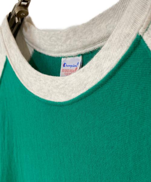 Champion REVERSE WEAVE（チャンピオン リバース ウィーブ）Champion REVERSE WEAVE (チャンピオン リバース ウィーブ) ラグランカットソー グリーン×グレー サイズ:XLの古着・服飾アイテム