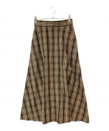 Curensology（カレンソロジー）の古着「ベルト付チェックスカート」｜ベージュ