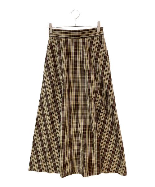 Curensology（カレンソロジー）Curensology (カレンソロジー) ベルト付チェックスカート ベージュ サイズ:36の古着・服飾アイテム