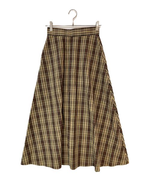 Curensology（カレンソロジー）Curensology (カレンソロジー) ベルト付チェックスカート ベージュ サイズ:36の古着・服飾アイテム