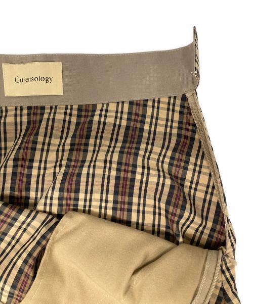 Curensology（カレンソロジー）Curensology (カレンソロジー) ベルト付チェックスカート ベージュ サイズ:36の古着・服飾アイテム