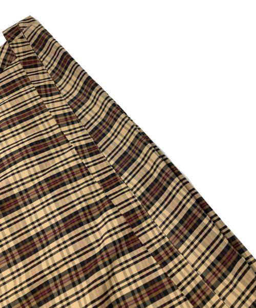 Curensology（カレンソロジー）Curensology (カレンソロジー) ベルト付チェックスカート ベージュ サイズ:36の古着・服飾アイテム