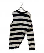 NUMBER (N)INEナンバーナイン）の古着「05SS NIGHT CRAWLER エミリー期 アシンメトリーボーダーカットソー」｜ホワイト×ブラック