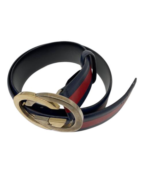 GUCCI（グッチ）GUCCI (グッチ) インターロッキングGGロゴベルト ブラック×ネイビーの古着・服飾アイテム