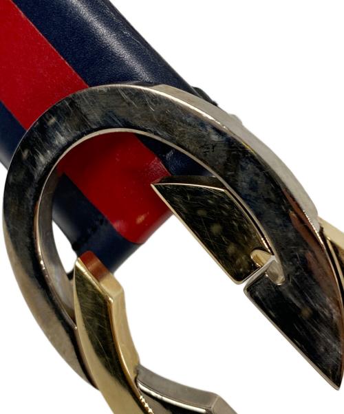GUCCI（グッチ）GUCCI (グッチ) インターロッキングGGロゴベルト ブラック×ネイビーの古着・服飾アイテム