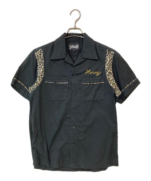 Schott（ショット）Schott (ショット) 豹柄パイピングボーリングシャツ ブラック サイズ:Ｓの古着・服飾アイテム