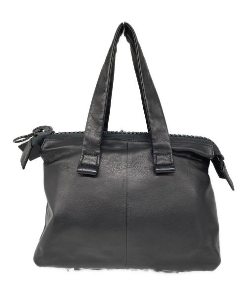 kawa-kawa（カワカワ）kawa-kawa (カワカワ) ビッグファスナーレザーハンドバッグ ブラックの古着・服飾アイテム